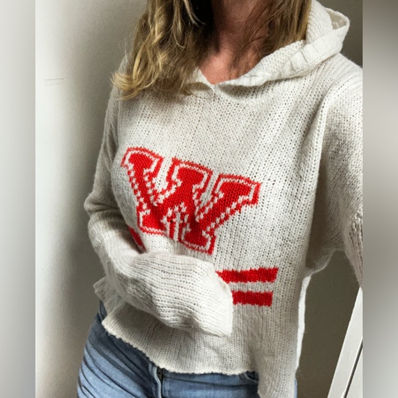 Wildfox Sweaters - Wildfox White Label Womens Hooded Sweater Sz M Ivory Red W Wool Blend